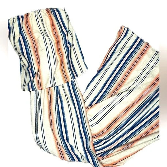 BeBop Women’s Popover Striped Strapless Cropped Beachy Jumpsuit Size XS - Picture 2 of 7